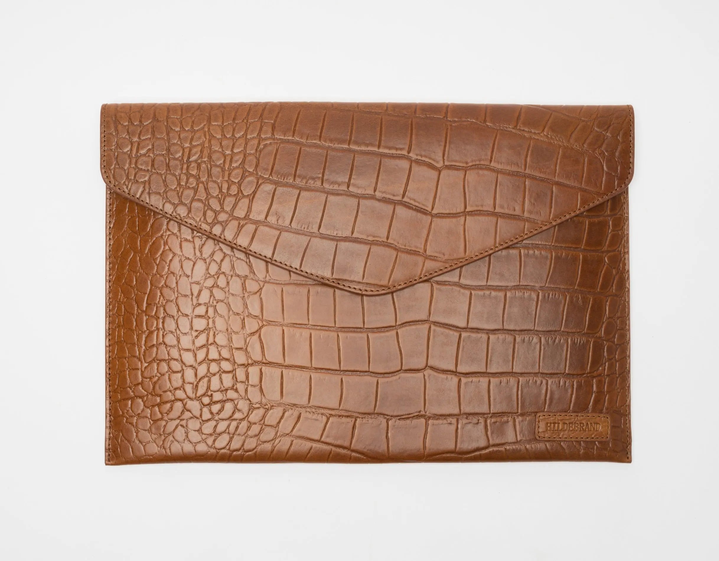 Leather Laptop Sleeve. 15''. Cognac Croco