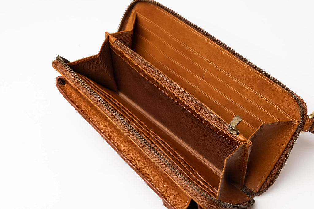 Tan Braided Mobile Bag and Wallet