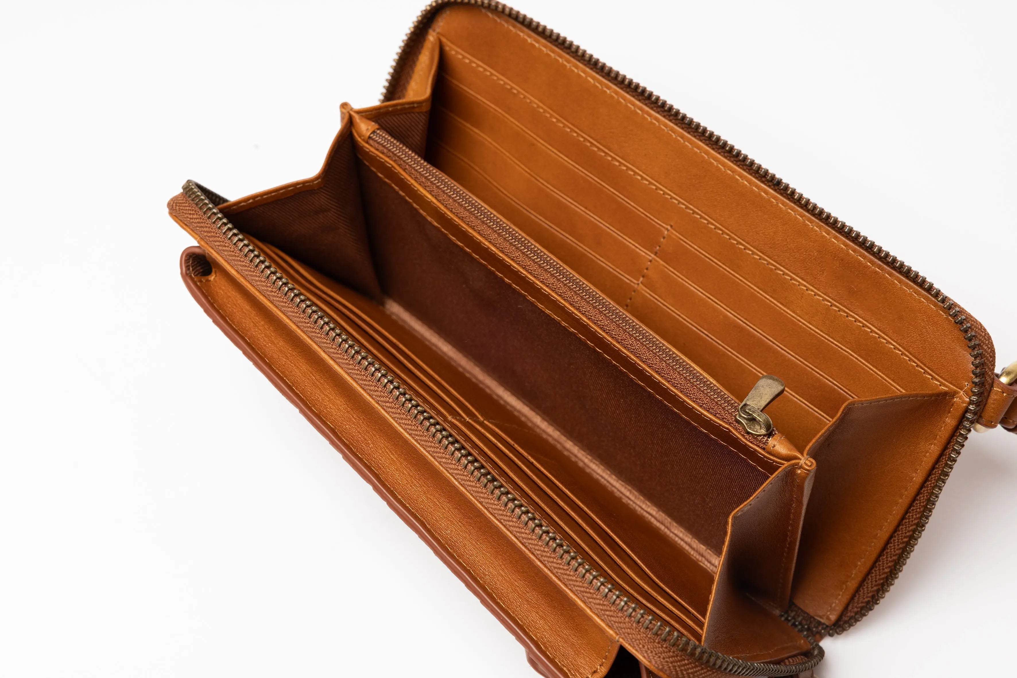 Tan Braided Mobile Bag and Wallet