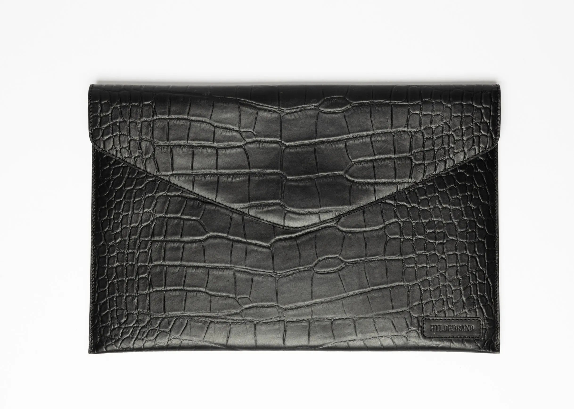 Leather Laptop Sleeve. 15''. Black Croco